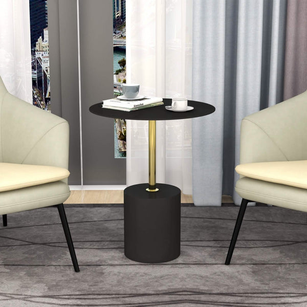 Leisure Mod Malta Round Side Table Modern Accent End Table With Stainless Steel Pedestal Base