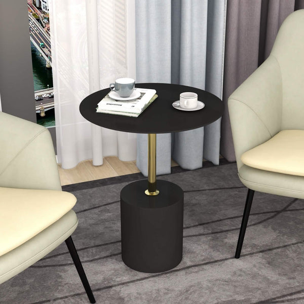 Leisure Mod Malta Round Side Table Modern Accent End Table With Stainless Steel Pedestal Base