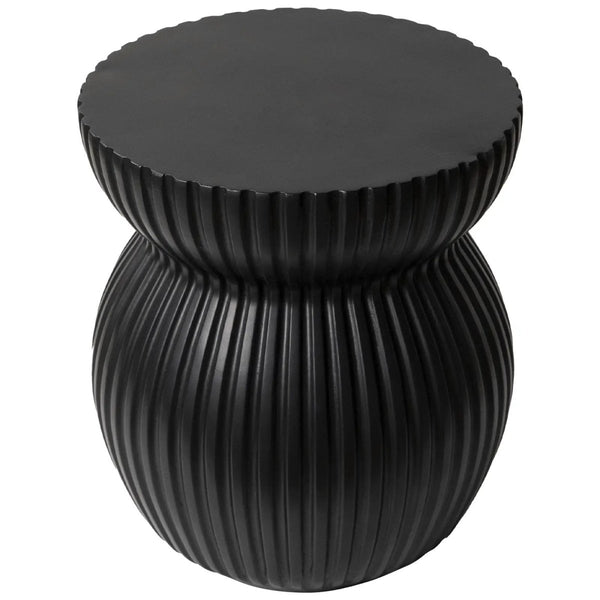 Leisure Mod Mander Fiberstone Side Table With Ribbed Hourglass Design For Indoor And Outdoor