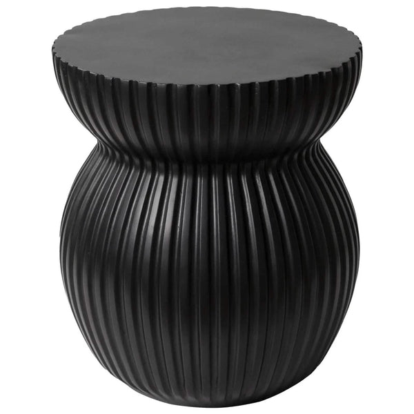 leisure mod Mander Fiberstone Side Table with Ribbed Hourglass Design for Indoor and Outdoor