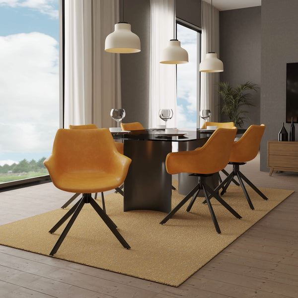 Leisure Mod Markley Dining Chair Upholstered In Leather 360-Degree Swivel Armchair