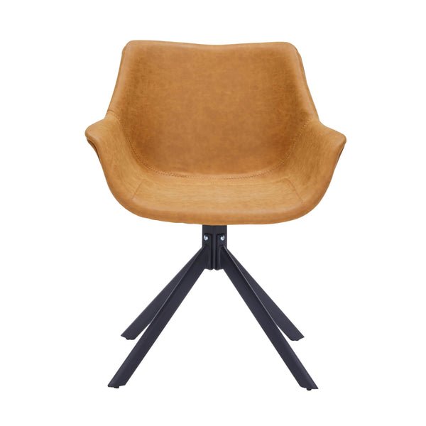 Leisure Mod Markley Dining Chair Upholstered In Leather 360-Degree Swivel Armchair