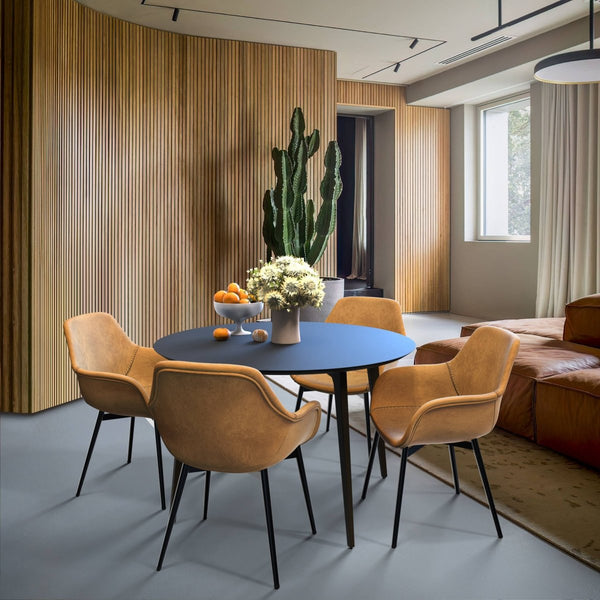 Leisure Mod Markley Modern Leather Dining Arm Chair With Black/Gold Metal Legs