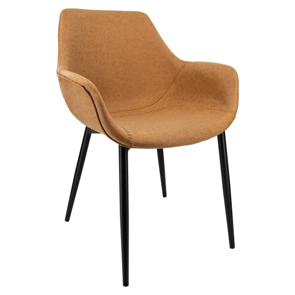 leisure mod Markley Modern Leather Dining Arm Chair With Black/Gold Metal Legs