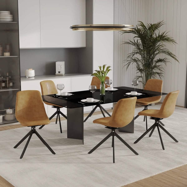 Leisure Mod Markley Modern Leather Swival Dining Chair With Metal Legs