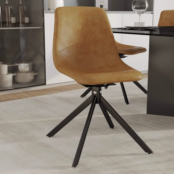 Leisure Mod Markley Modern Leather Swival Dining Chair With Metal Legs