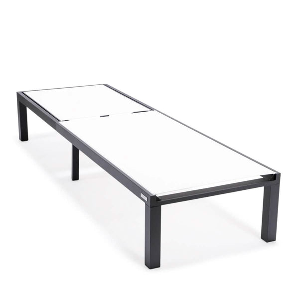 Leisure Mod Marlin Aluminum Outdoor Chaise Lounge Chair With A Square Fire Pit Table
