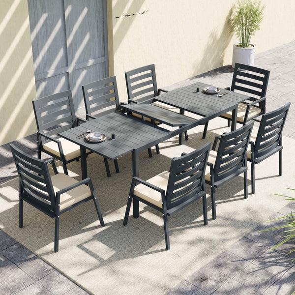 Leisure Mod Marlin Extenable Outdoor Dining Table 78-118 In Black Aluminum