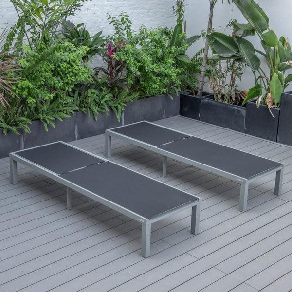 Leisure Mod Marlin Patio Chaise Lounge Chair With Grey Aluminum Frame Set Of 2
