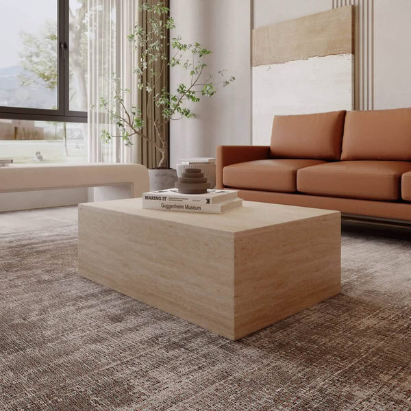 Leisure Mod Maya Collection Fiberstone Outdoor/Indoor Rectangular Coffee Table In Travertine