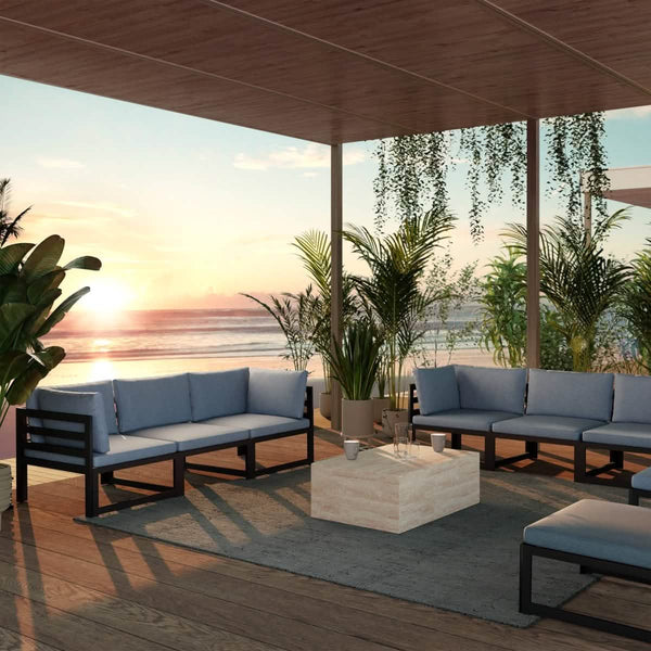 Leisure Mod Maya Collection Fiberstone Outdoor/Indoor Rectangular Coffee Table In Travertine