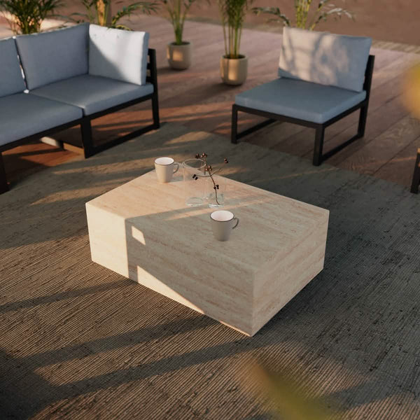 Leisure Mod Maya Collection Fiberstone Outdoor/Indoor Rectangular Coffee Table In Travertine