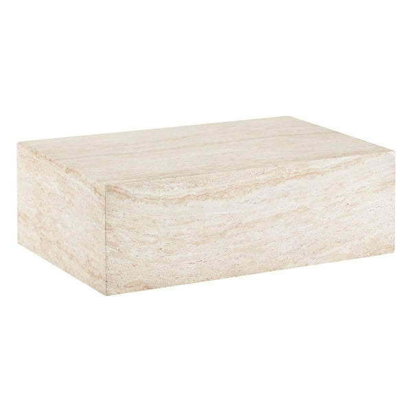 leisure mod Maya Collection Fiberstone Outdoor/Indoor Rectangular Coffee Table in Travertine