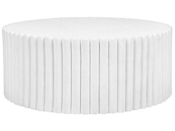 leisure mod Milena 42" Round White Fiberstone Coffee Table with Fluted Base – Indoor/Outdoor
