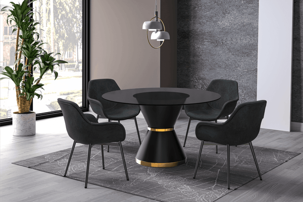 Leisure Mod Modern Round Dining Table With A Glass/Stone Tabletop In Stainless Steel Seats 6-10 Qorvus Collection