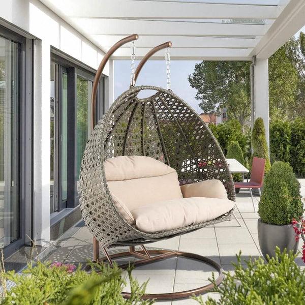Leisure Mod Modern Wicker Hanging Double Seater Egg Swing Chair