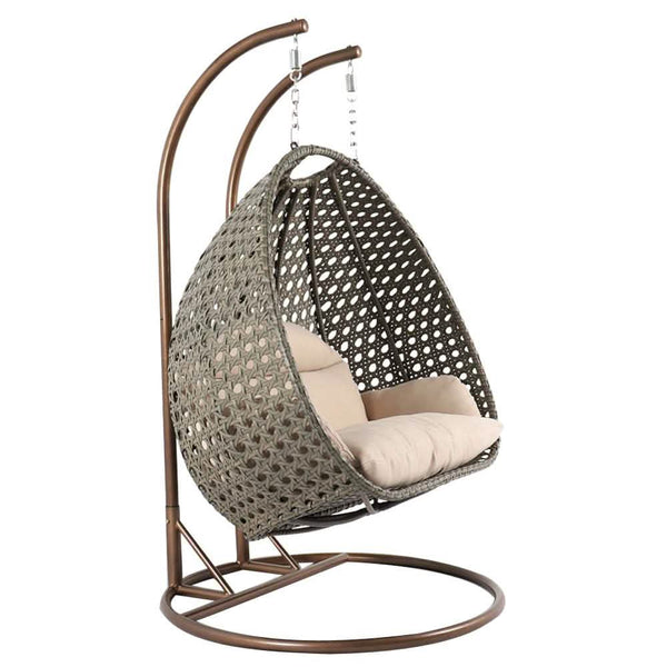 Leisure Mod Modern Wicker Hanging Double Seater Egg Swing Chair