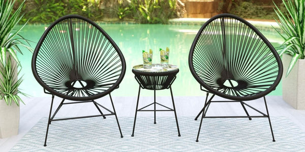 Leisure Mod Montara 3 Piece Outdoor Lounge Patio Chairs With Glass Top Table