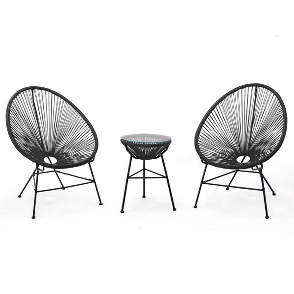 leisure mod Montara 3 Piece Outdoor Lounge Patio Chairs With Glass Top Table