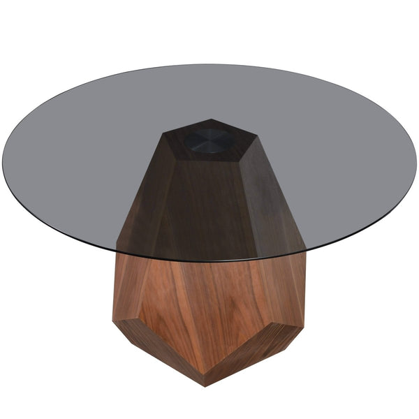 Leisure Mod Nebo Modern Dining Table In Walnut Base With Glass/Sintered Stone Table Top