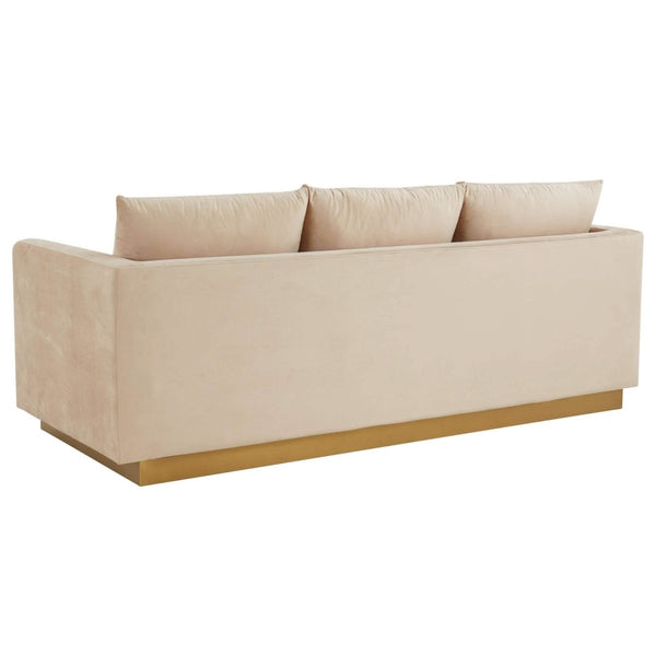 Leisure Mod Nervo 3-Seater Velvet/Leather Full Sofa With Gold Stainless Steel Base