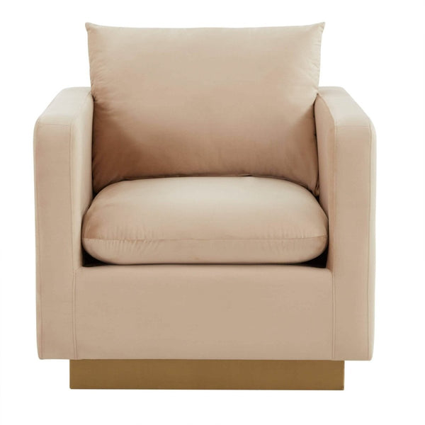 Leisure Mod Nervo Upholstered In Velvet/Leather Singe-Seater Sofa With Gold Base