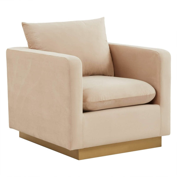 leisure mod Nervo Upholstered in Velvet/Leather Singe-Seater Sofa with Gold Base