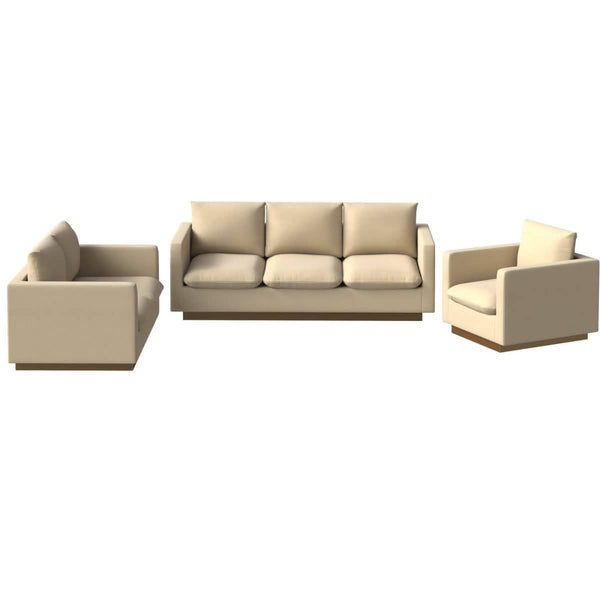 Leisure Mod Nervo Velvet/Leather 3-Piece Living Room Sofa Set With Gold Frame And Removable Cushions
