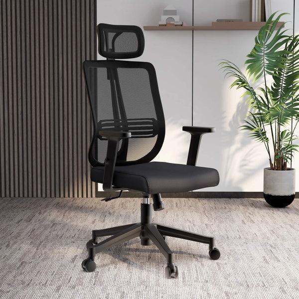 Leisure Mod Nift Adjustable Upholstered Office Chair With Foam Filled Seat And Mesh Back And Headrest