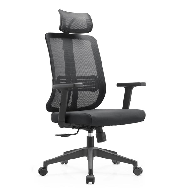 leisure mod Nift Adjustable Upholstered Office Chair with Foam Filled Seat and Mesh Back and Headrest