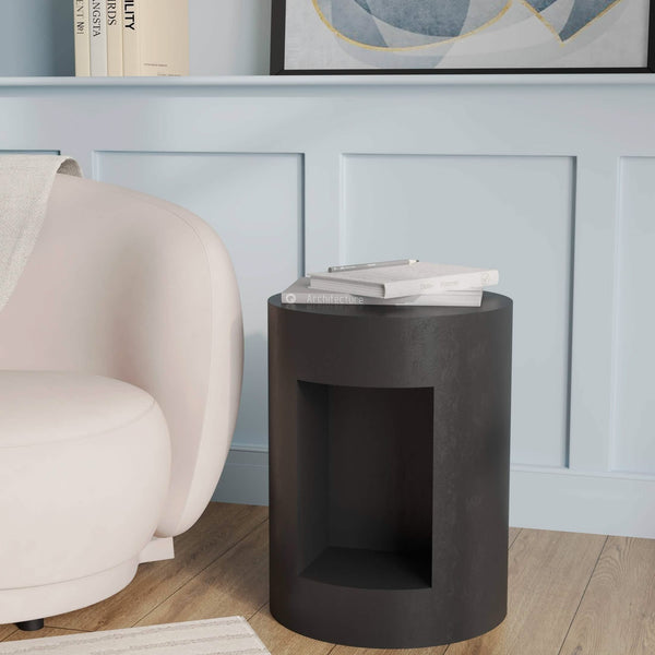 Leisure Mod Nook 14" Wide Round Fiberstone Side Table With Open Storage Compartment