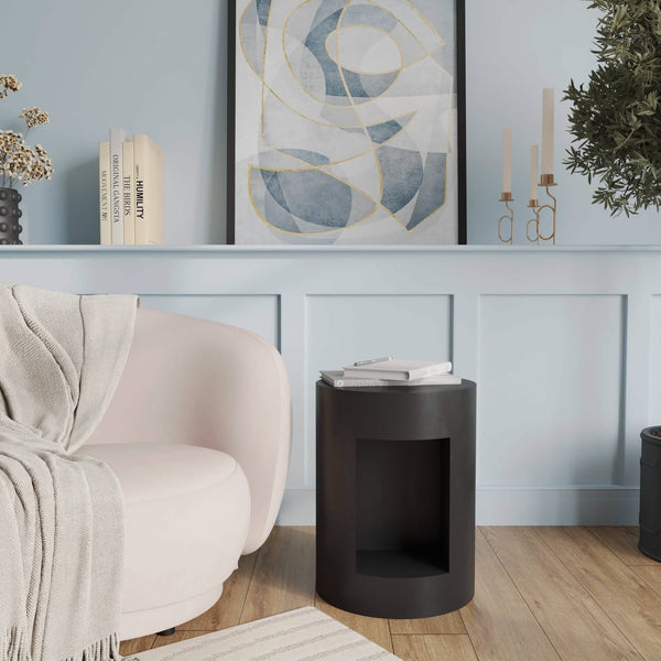 Leisure Mod Nook 14" Wide Round Fiberstone Side Table With Open Storage Compartment