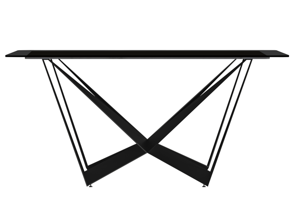 Leisure Mod Nuvor Dining Table With Rectangular Sintered Stone/Glass Tabletop And Black Steel Legs