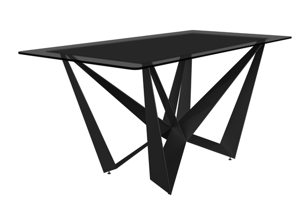 leisure mod Nuvor Dining Table with Rectangular Sintered Stone/Glass Tabletop and Black Steel Legs