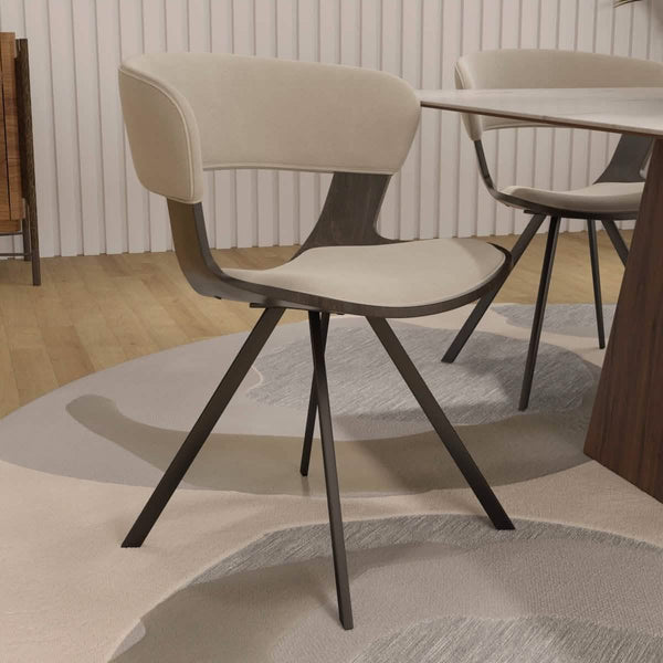 Leisure Mod Nymia Modern Upholstered Dining Chair With Saddle Seat Design And Iron Legs