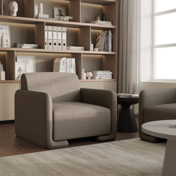 Leisure Mod Nyta Accent Chair Upholstered In Linen/Boucle With Pine Wood Frame