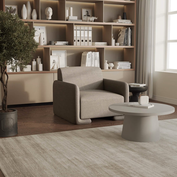 Leisure Mod Nyta Accent Chair Upholstered In Linen/Boucle With Pine Wood Frame