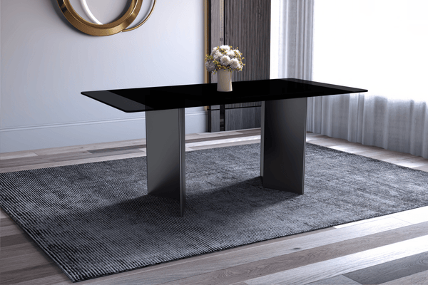 Leisure Mod Olyra Dining Table With Rectangular Glass/Sintered Stone Tabletop And Stainless Steel Base