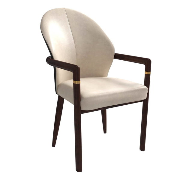 leisure mod Opaline Dining Chair in Velvet or Leather Upholstery with Rubberwood Frame with Gold Accents