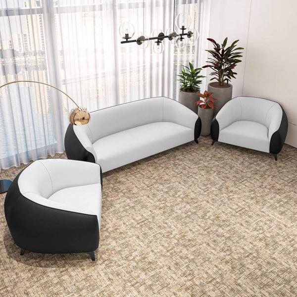 Leisure Mod Opula 3-Piece Leather Sofa Set With Solid Wood Frame And Stainless Steel Legs