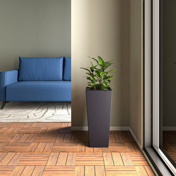 Leisure Mod Orna Fiberstone And MgO Clay Weather-Resistant Tapered Square Planter For Home And Garden