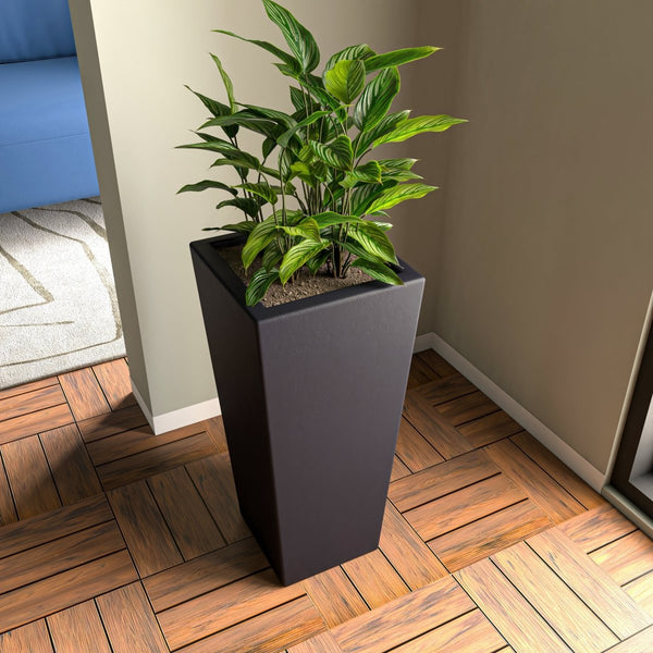 Leisure Mod Orna Fiberstone And MgO Clay Weather-Resistant Tapered Square Planter For Home And Garden