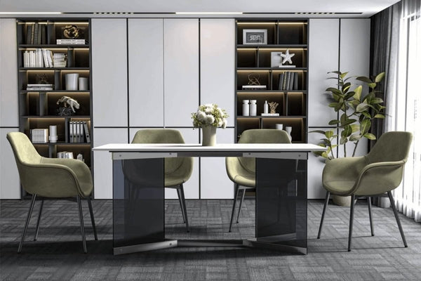 Leisure Mod Oryn Modern Rectangular Dining Table With Glass/Sintered Stone Tabletop