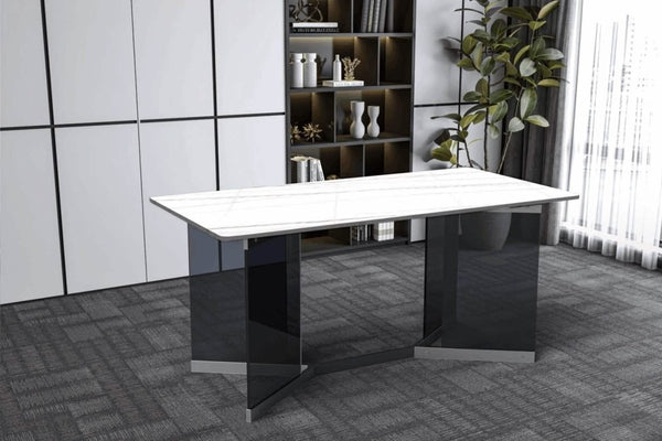Leisure Mod Oryn Modern Rectangular Dining Table With Glass/Sintered Stone Tabletop
