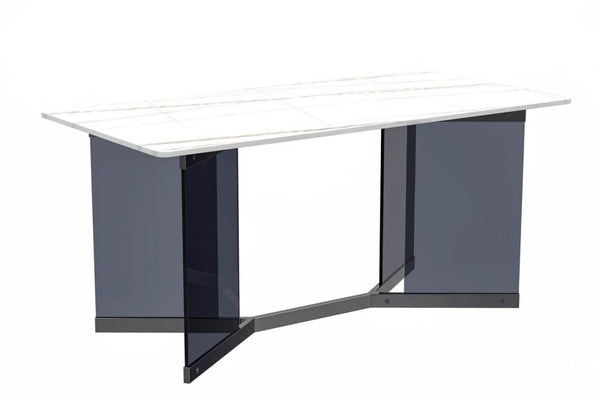 leisure mod Oryn Modern Rectangular Dining Table with Glass/Sintered Stone Tabletop