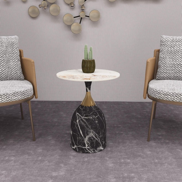 Leisure Mod Oslo Side Table Round Sintered Stone With Stainless Steel Base