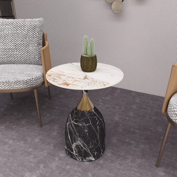 Leisure Mod Oslo Side Table Round Sintered Stone With Stainless Steel Base