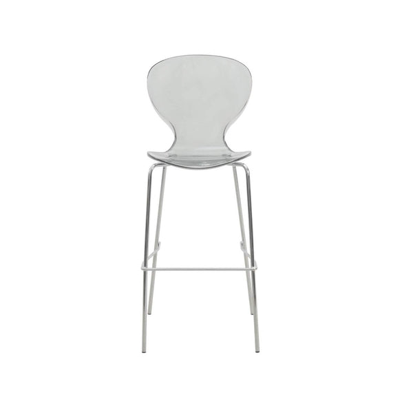 Leisure Mod Oyster Mid-Century Modern Acrylic Barstool With Steel Frame In Chrome