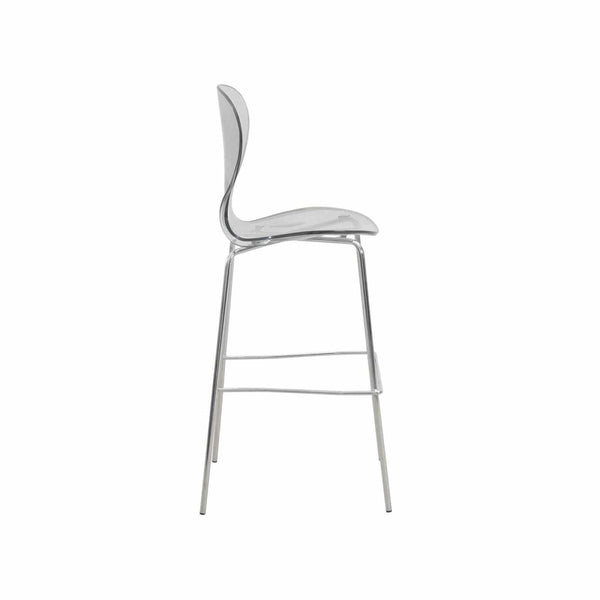 Leisure Mod Oyster Mid-Century Modern Acrylic Barstool With Steel Frame In Chrome