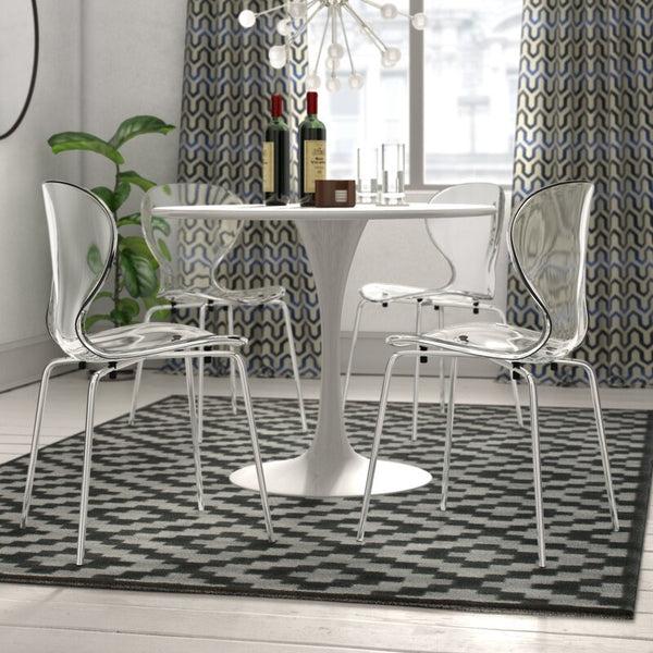 Leisure Mod Oyster Modern Stackable Dining Side Chair With Chrome/White/Black Stainless Steel Legs